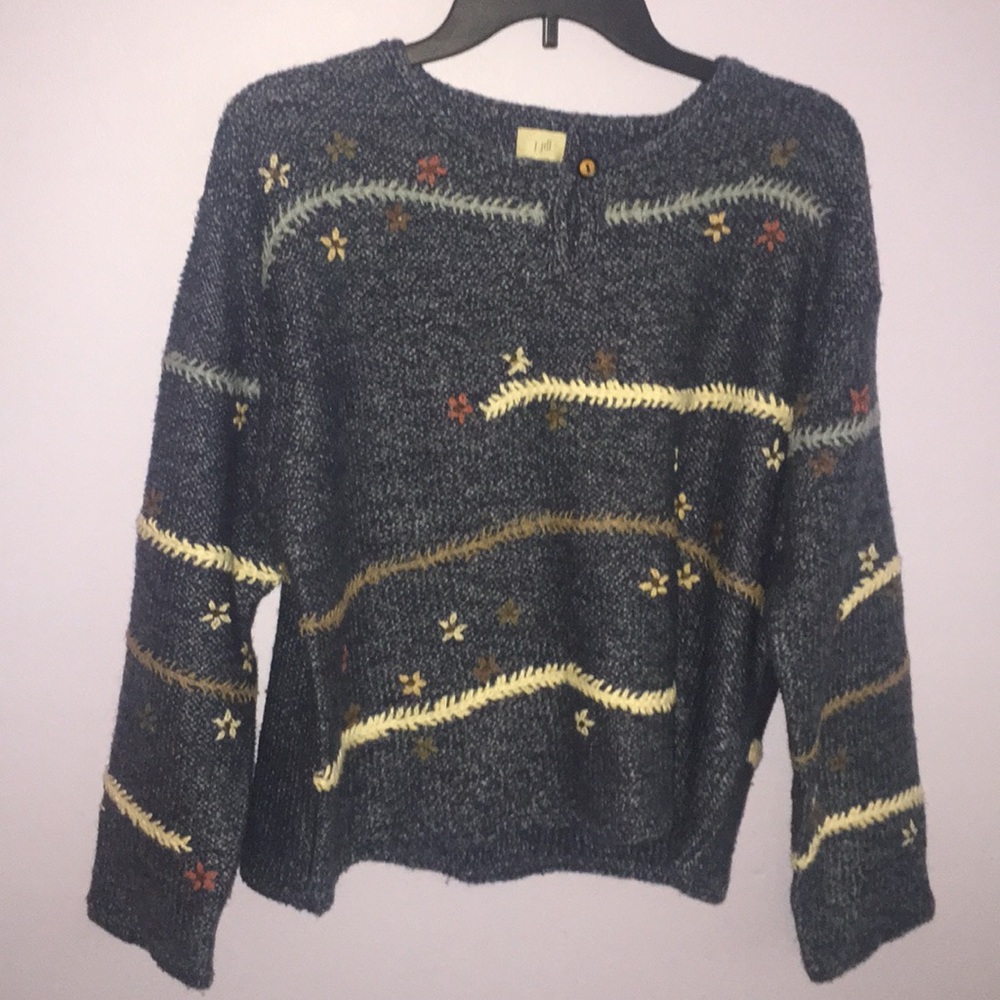 J Jill Medium Blue Floral Sweater